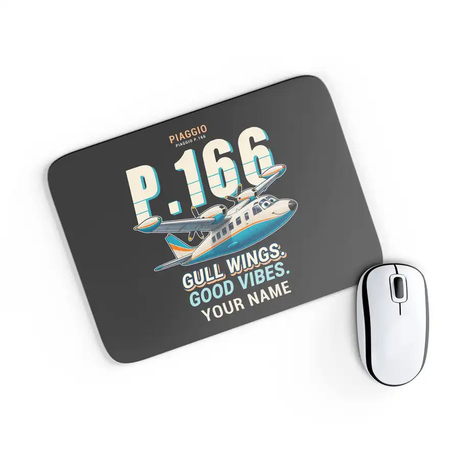 Piaggio P.166 - Cartoon + Name - Mouse Pad - Black
