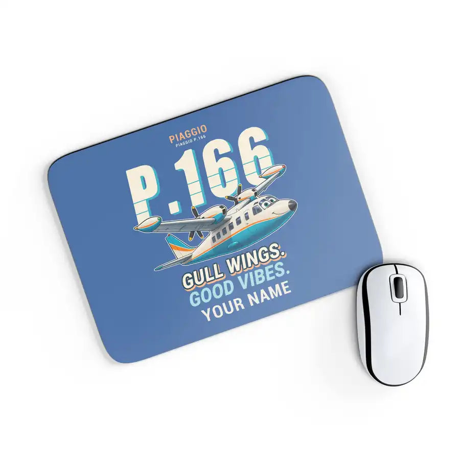 Piaggio P.166 - Cartoon + Name - Mouse Pad - Blue