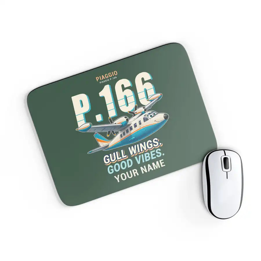 Piaggio P.166 - Cartoon + Name - Mouse Pad - Dark Green