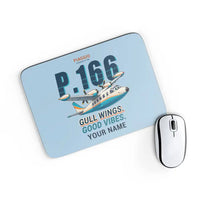 Thumbnail for Piaggio P.166 - Cartoon + Name - Mouse Pad - Light Blue