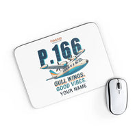 Thumbnail for Piaggio P.166 - Cartoon + Name - Mouse Pad - White