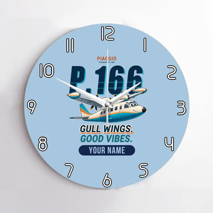 Piaggio P.166 - Cartoon + Name - No Frame - Light Blue