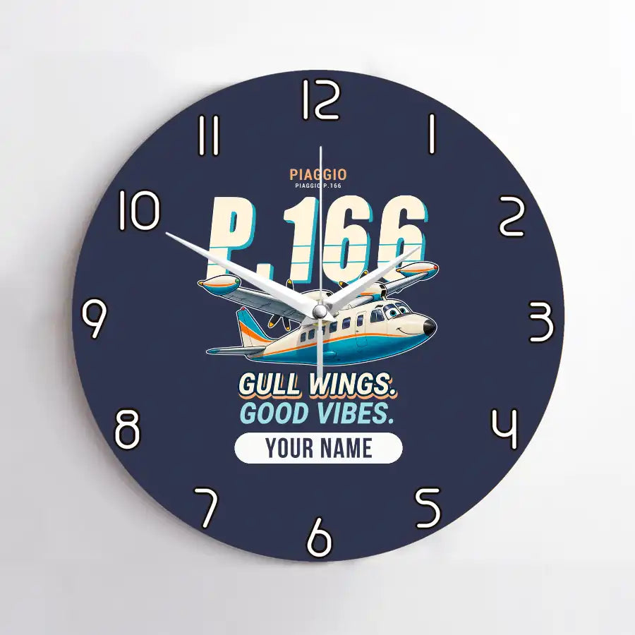 Piaggio P.166 - Cartoon + Name - No Frame - Navy Blue