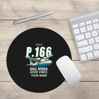 Thumbnail for Piaggio P.166 - Cartoon + Name - Round Mouse Pad - Black