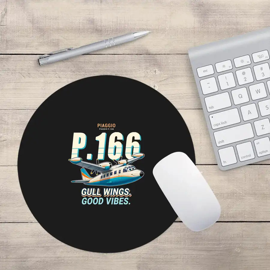 Piaggio P.166 - Cartoon - Round Mouse Pad - Black
