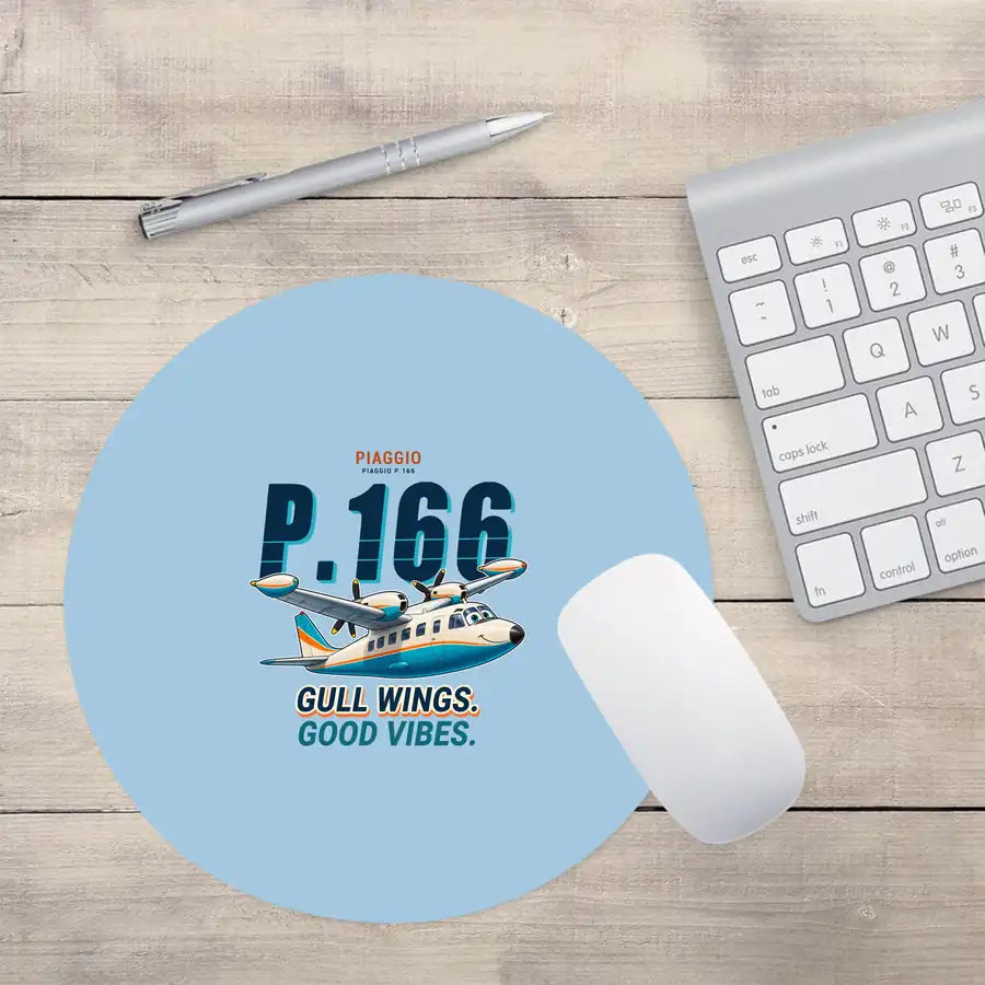 Piaggio P.166 - Cartoon - Round Mouse Pad - Light Blue