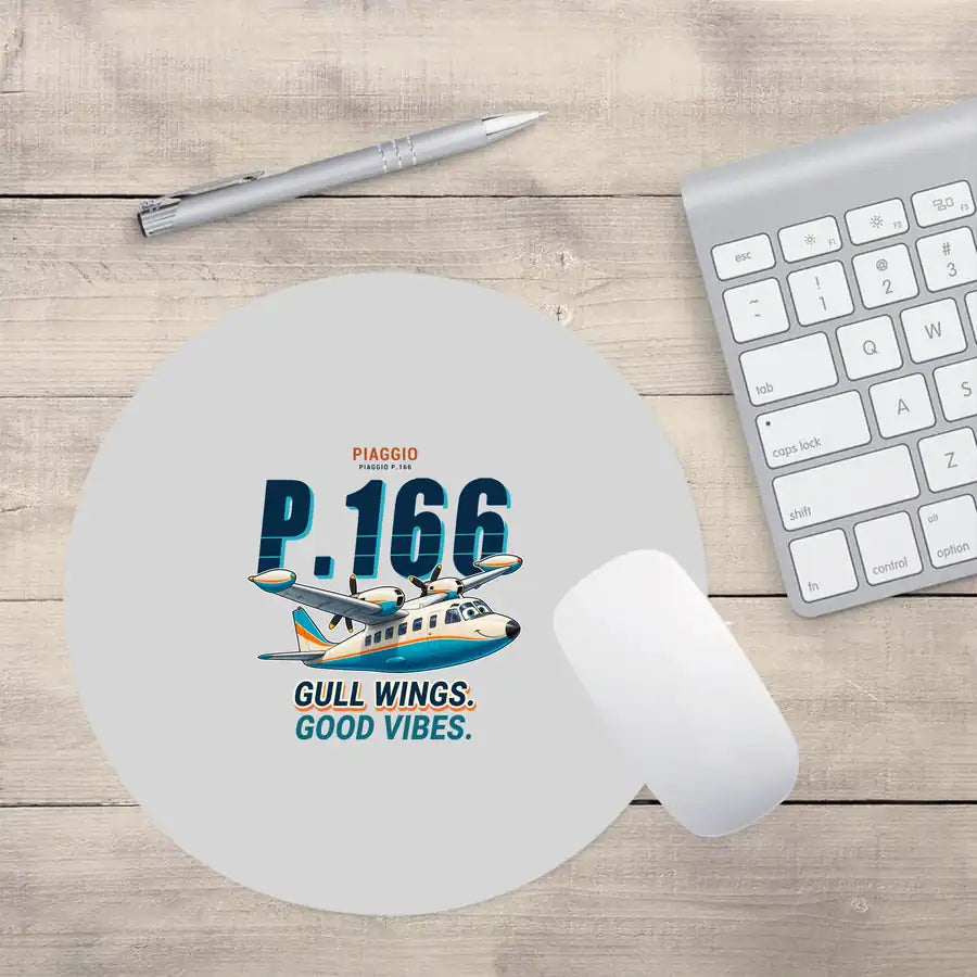 Piaggio P.166 - Cartoon - Round Mouse Pad - Light Gray