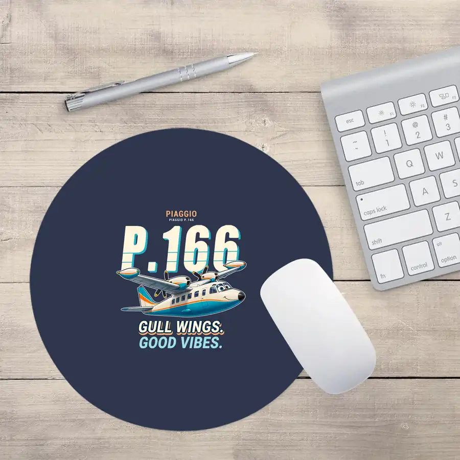 Piaggio P.166 - Cartoon - Round Mouse Pad - Navy Blue