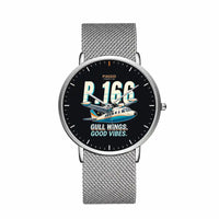Thumbnail for Piaggio P.166 - Cartoon - Slim Mesh - Silver and Silver Stainless Steel Strap