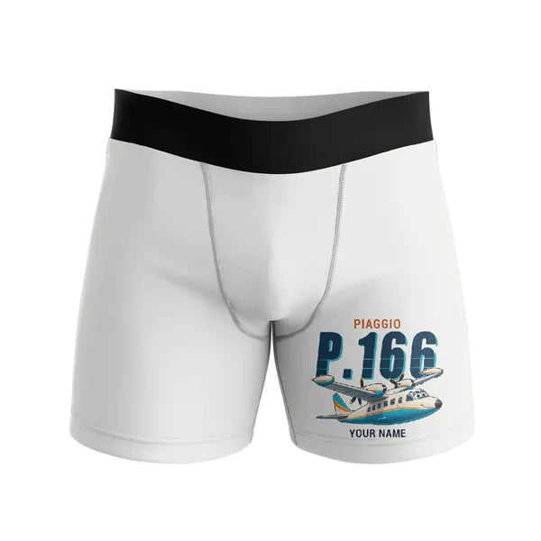 Piaggio P.166 - Men Boxers - Cartoon + Name - White