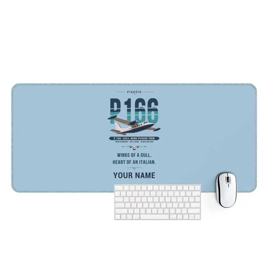 Piaggio P.166 - Original + Name - Desk Mat - Light Blue