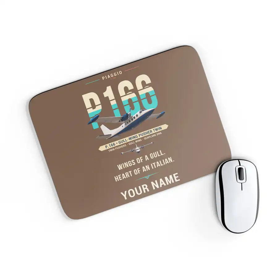 Piaggio P.166 - Original + Name - Mouse Pad - Brown