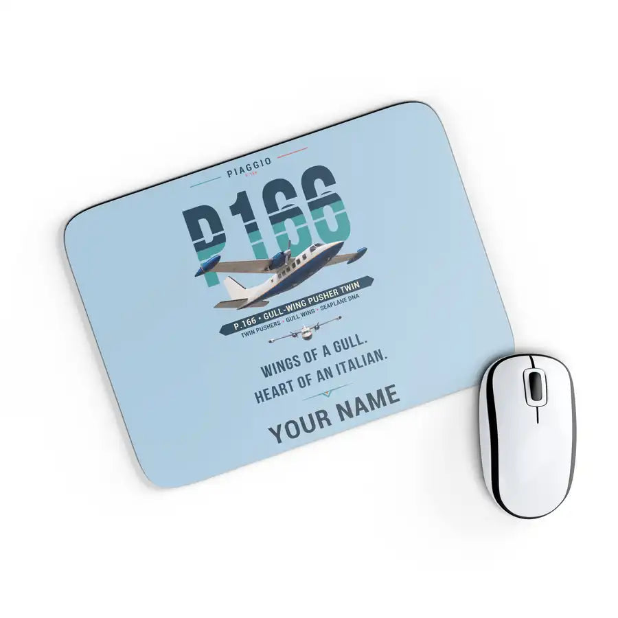 Piaggio P.166 - Original + Name - Mouse Pad - Light Blue