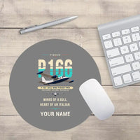 Thumbnail for Piaggio P.166 - Original + Name - Round Mouse Pad - Gray