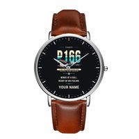 Thumbnail for Piaggio P.166 - Original + Name - Slim Leather - Silver and Brown Leather Strap
