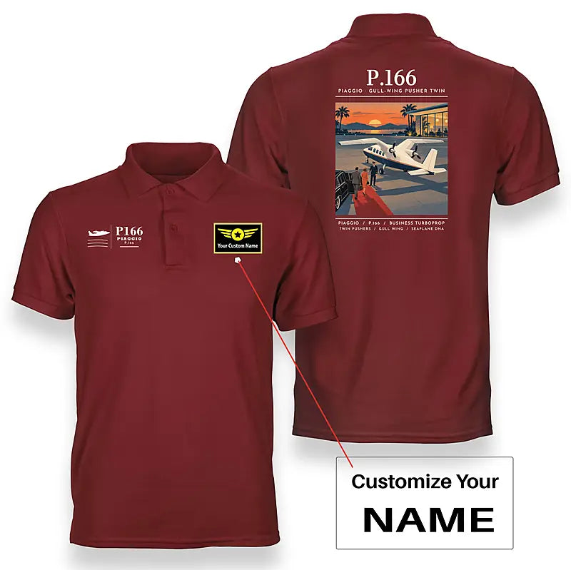 Piaggio P.166 - Poster - Double-Side Polo - Red + Name