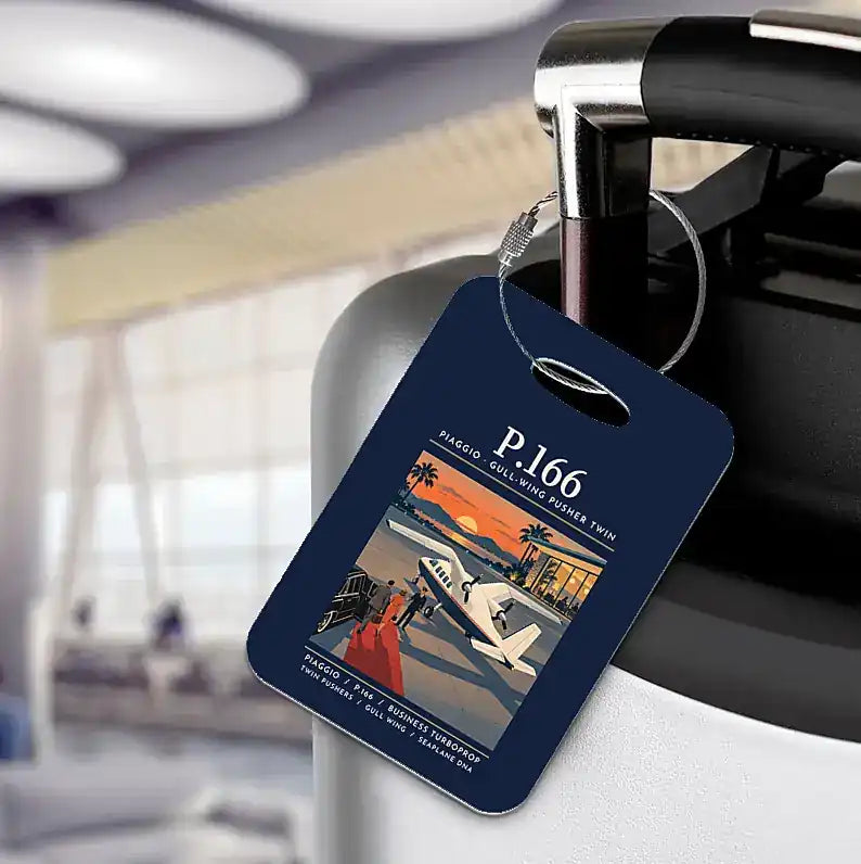 Piaggio P.166 - Poster - Luggage Tag - Navy Blue