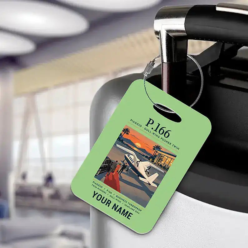 Piaggio P.166 - Poster + Name - Luggage Tag - Light Green