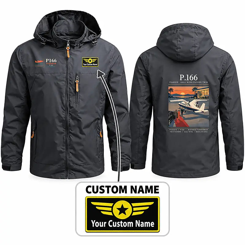 Piaggio P.166 Stylish Jackets - Hooded Windbreaker - Poster + Name - Charcoal