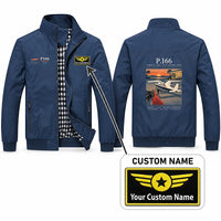 Thumbnail for Piaggio P.166 Stylish Jackets - Stand Collar - Poster + Name - Navy Blue