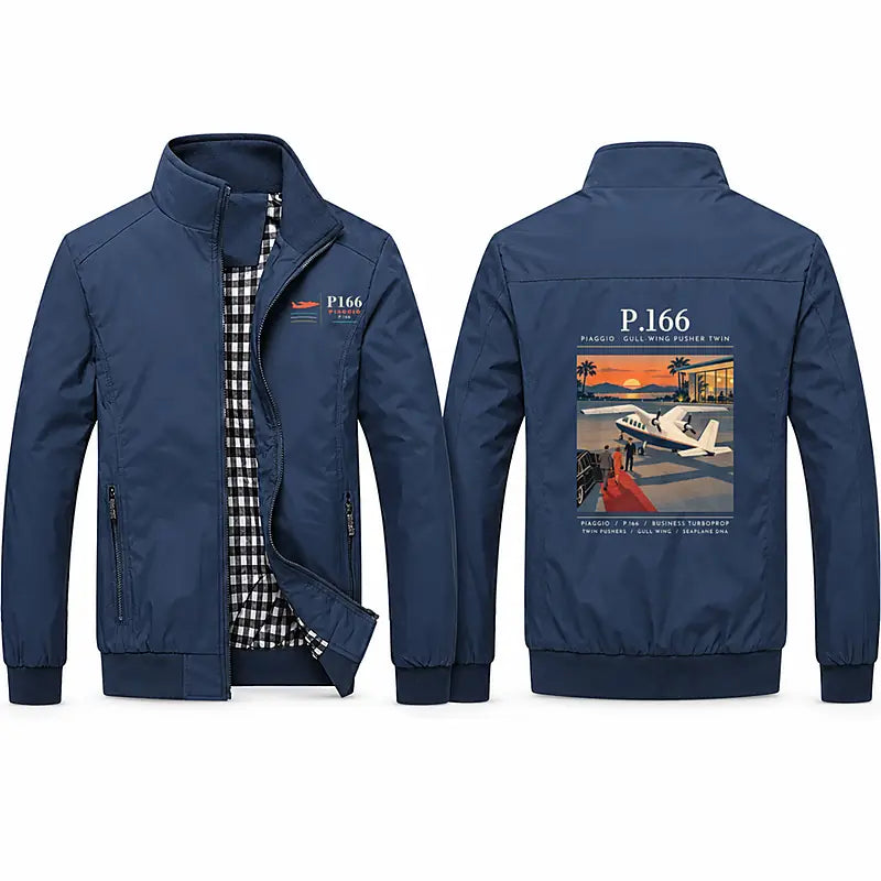 Piaggio P.166 Stylish Jackets - Stand Collar - Poster - Navy Blue