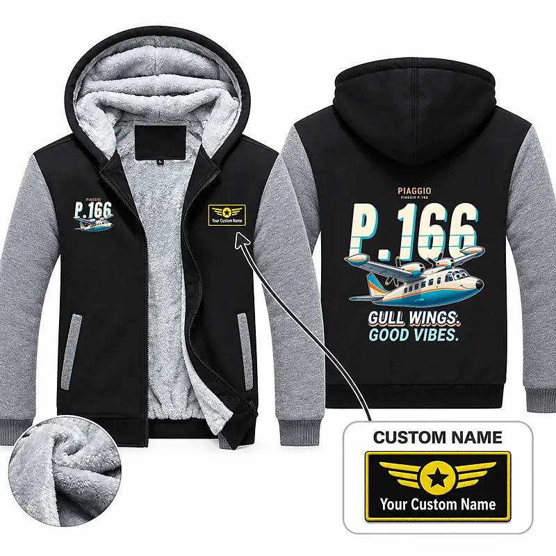Piaggio P.166 Zipped Sweatshirts - Cartoon + Name - Black & Gray