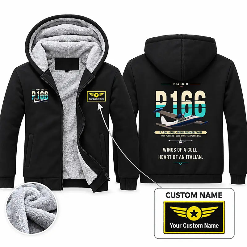 Piaggio P.166 Zipped Sweatshirts - Original + Name - Black