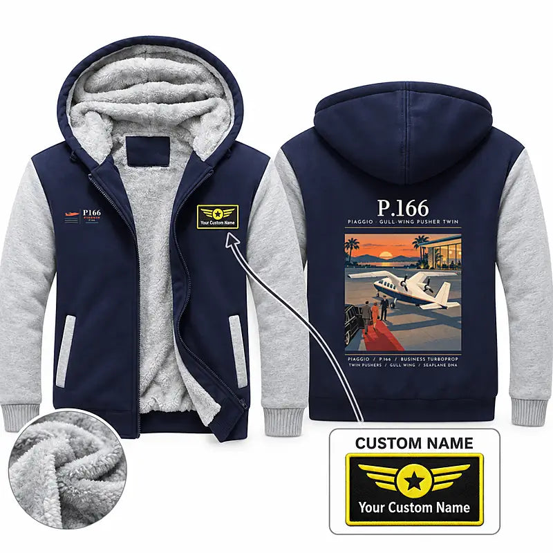 Piaggio P.166 Zipped Sweatshirts - Poster + Name - Navy & Gray