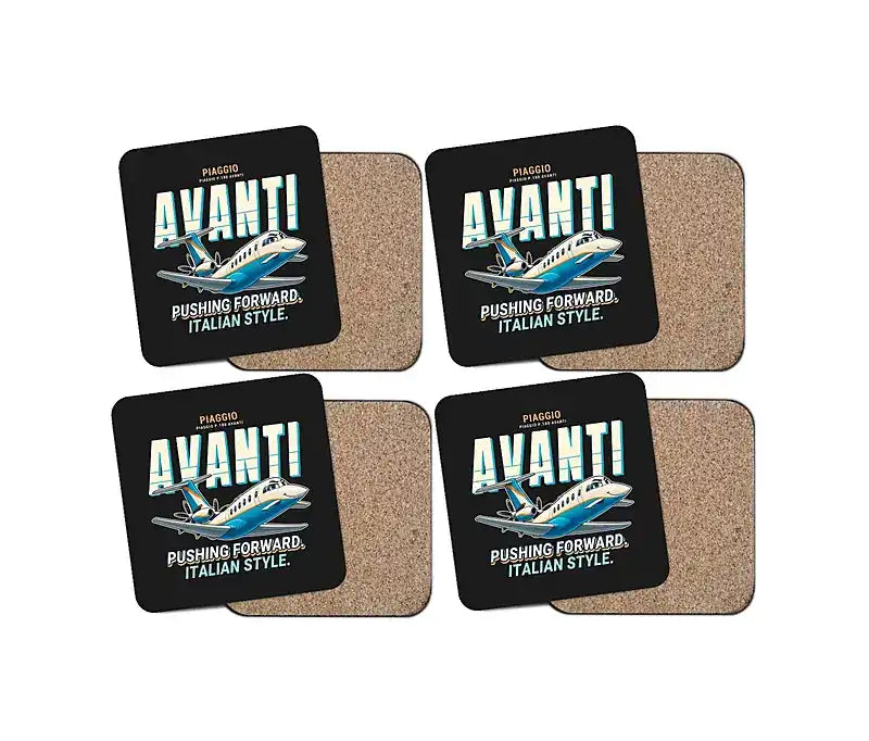 Piaggio P.180 Avanti EVO - Cartoon - Coaster Set - Black