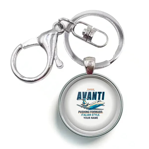 Piaggio P.180 Avanti EVO - Cartoon + Name - Circle Key Chain - White