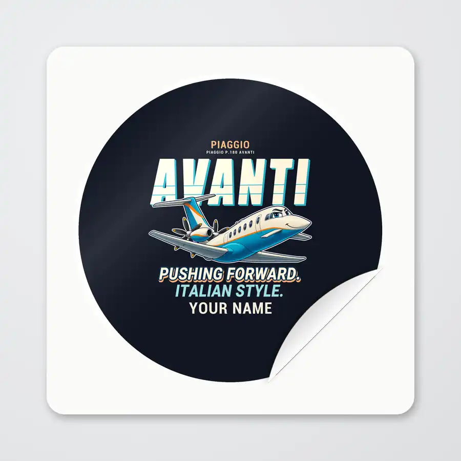 Piaggio P.180 Avanti EVO - Cartoon + Name - Circle Sticker - Peel