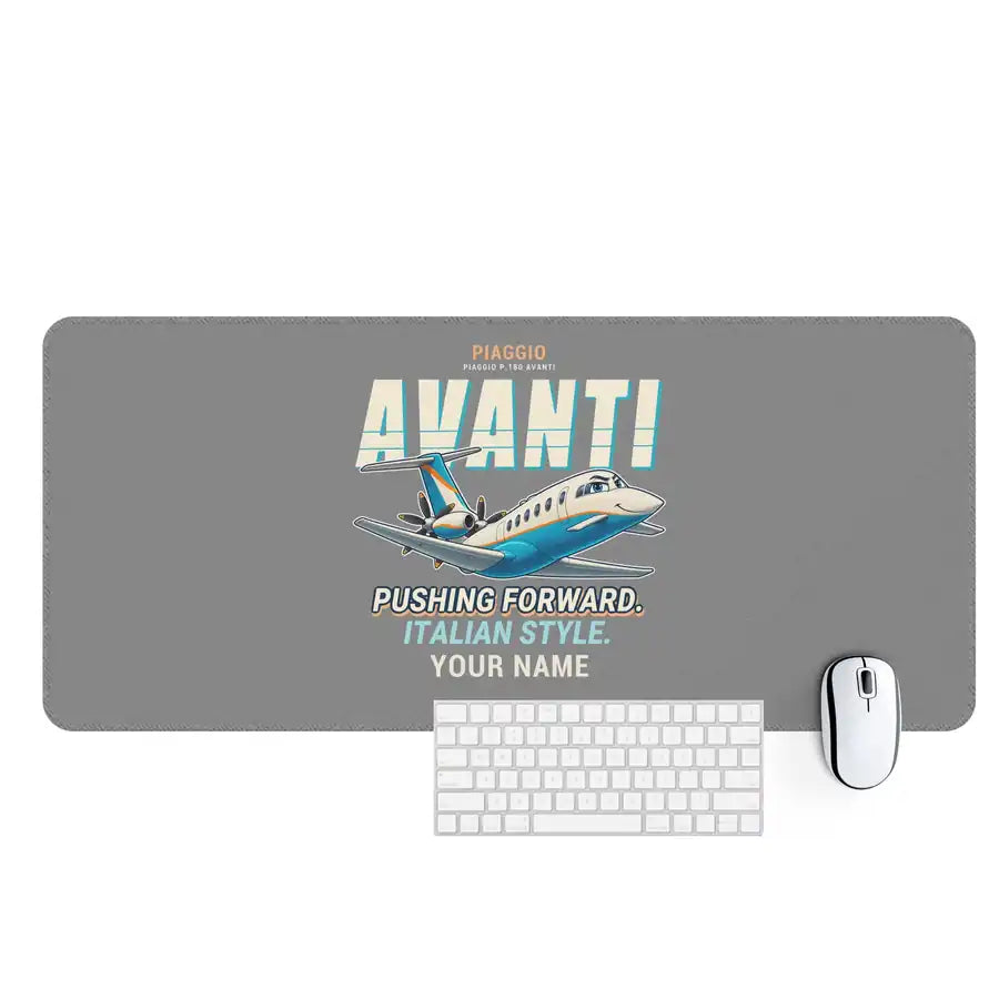 Piaggio P.180 Avanti EVO - Cartoon + Name - Desk Mat - Gray