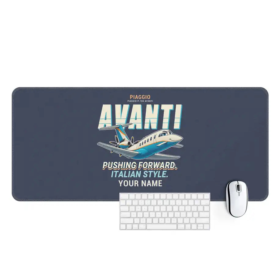 Piaggio P.180 Avanti EVO - Cartoon + Name - Desk Mat - Navy Blue