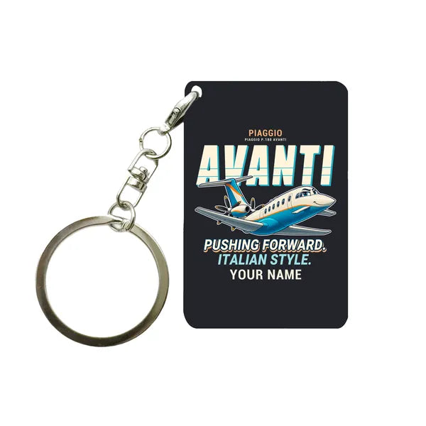 Piaggio P.180 Avanti EVO - Cartoon + Name - Key Chain - Black