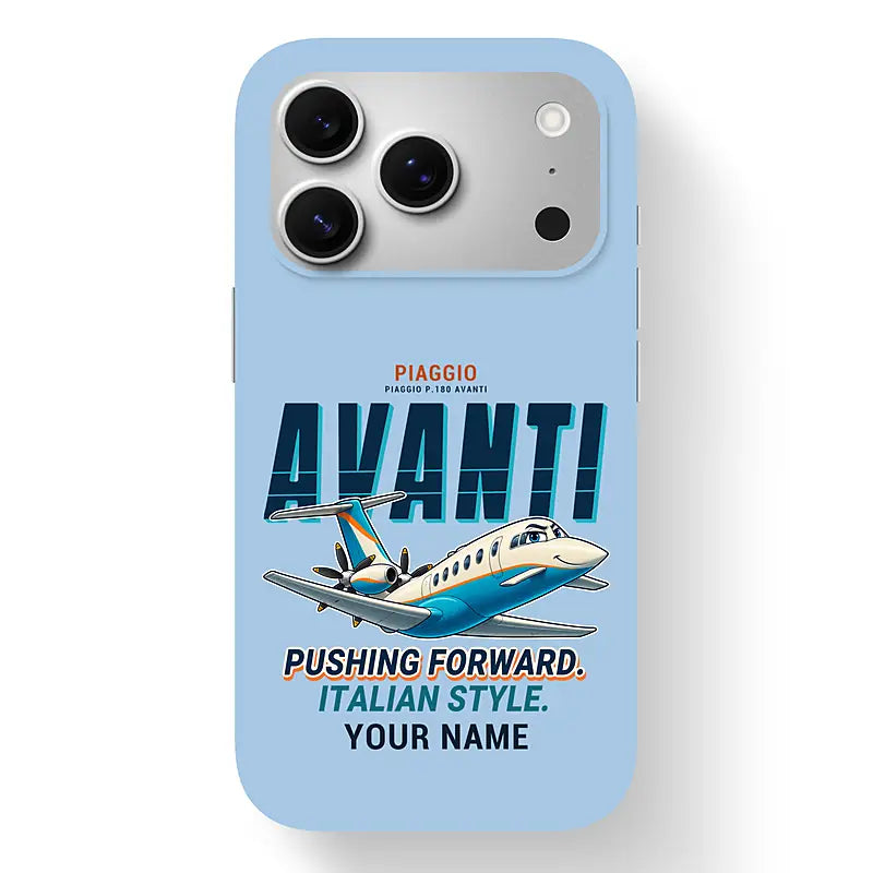 Piaggio P.180 Avanti EVO - Cartoon + Name - MagSafe iPhone 17 Pro - Light Blue