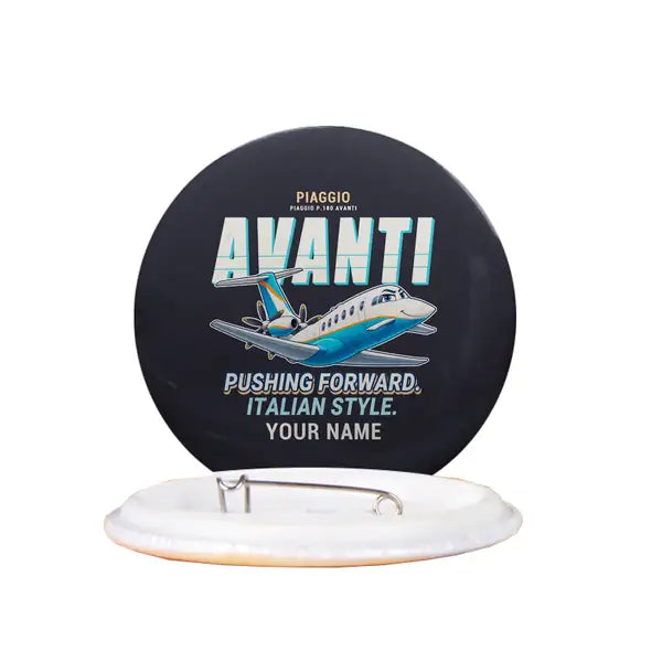 Piaggio P.180 Avanti EVO - Cartoon + Name - Pin - Black
