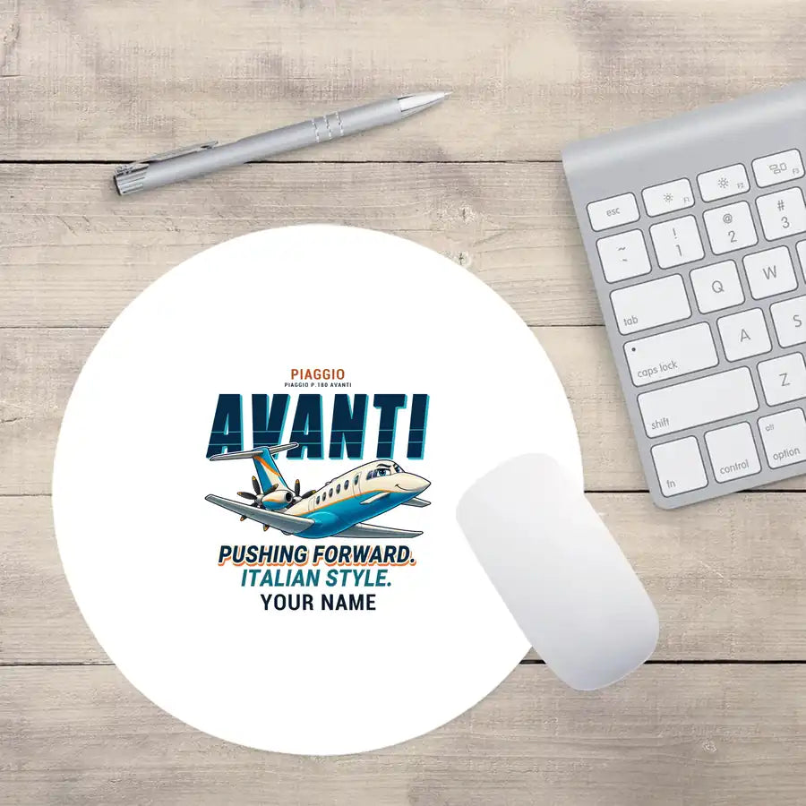 Piaggio P.180 Avanti EVO - Cartoon + Name - Round Mouse Pad - White