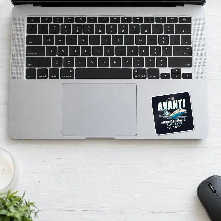 Piaggio P.180 Avanti EVO - Cartoon + Name - Square Sticker - Laptop