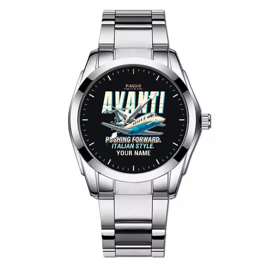 Piaggio P.180 Avanti EVO - Cartoon + Name - Stainless Steel Band - For Men