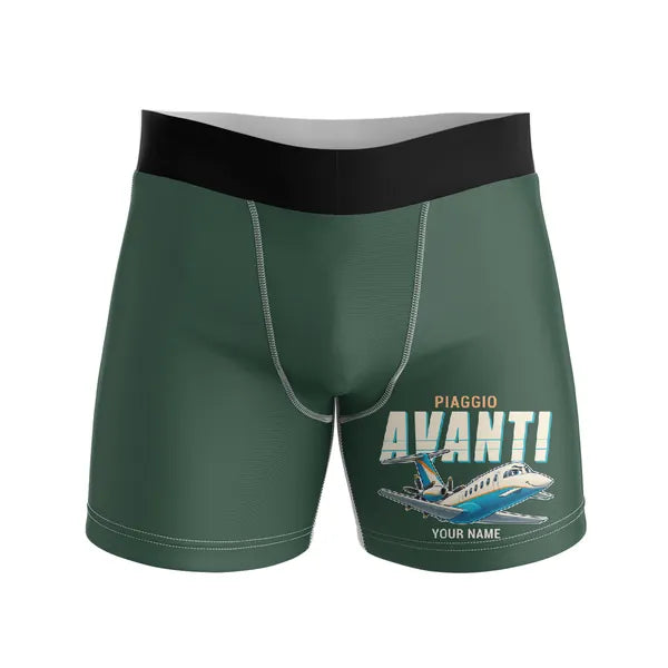 Piaggio P.180 Avanti EVO - Men Boxers - Cartoon + Name - Dark Green