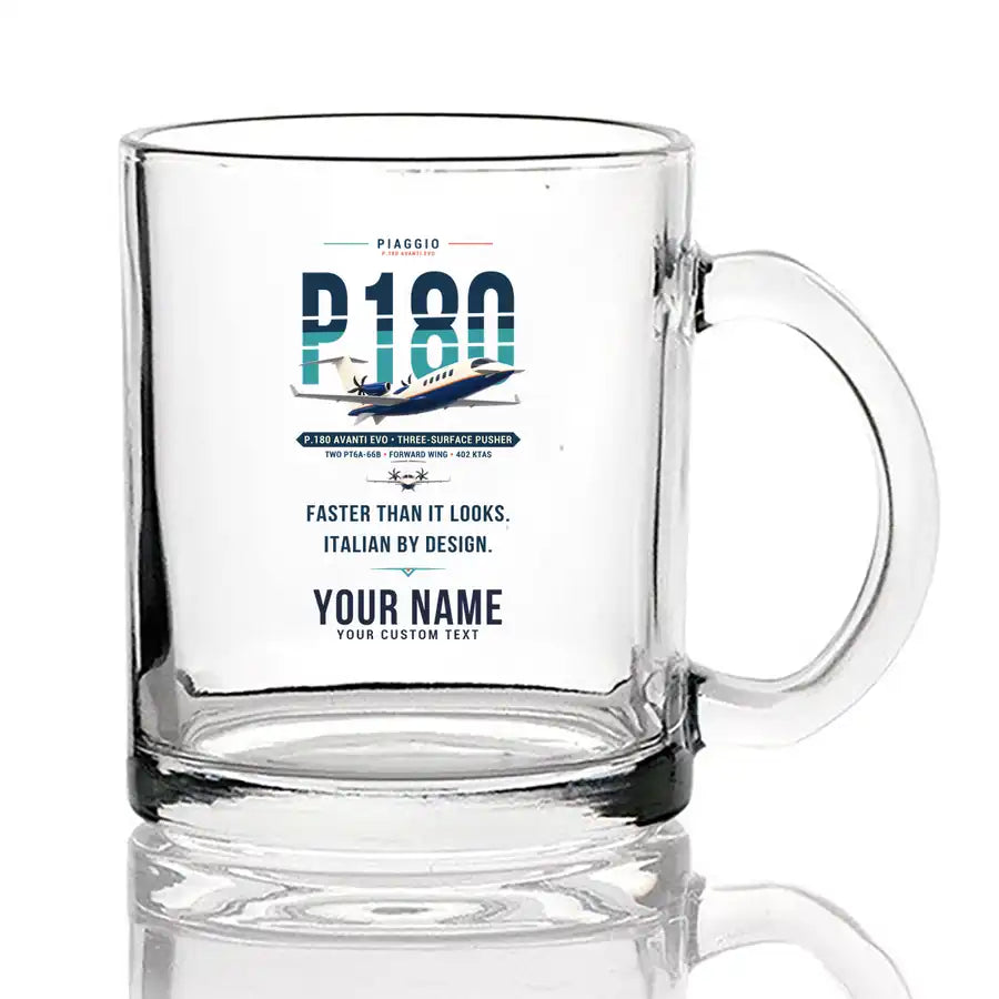 Piaggio P.180 Avanti EVO - Original + Name - Coffee & Tea Glass