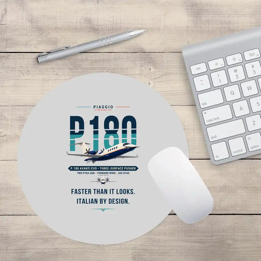 Piaggio P.180 Avanti EVO - Original - Round Mouse Pad - Light Gray