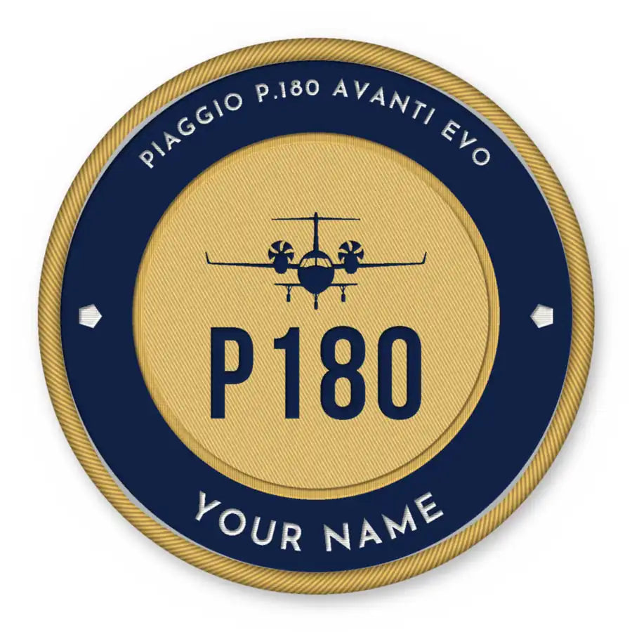 Piaggio P.180 Avanti EVO Patches - Circle + Name - Navy Gold