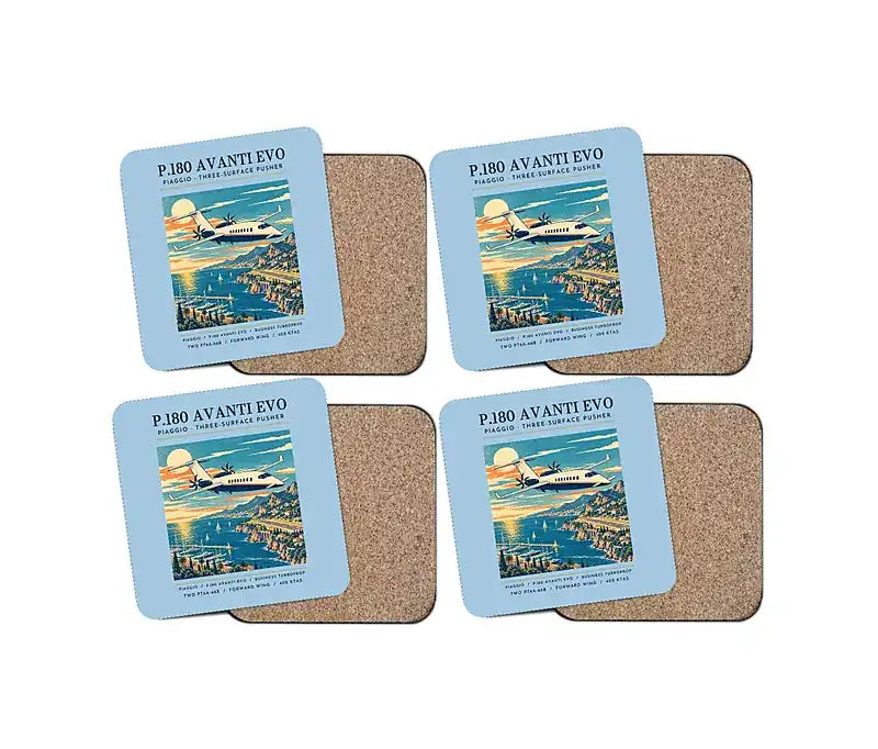 Piaggio P.180 Avanti EVO - Poster - Coaster Set - Light Blue