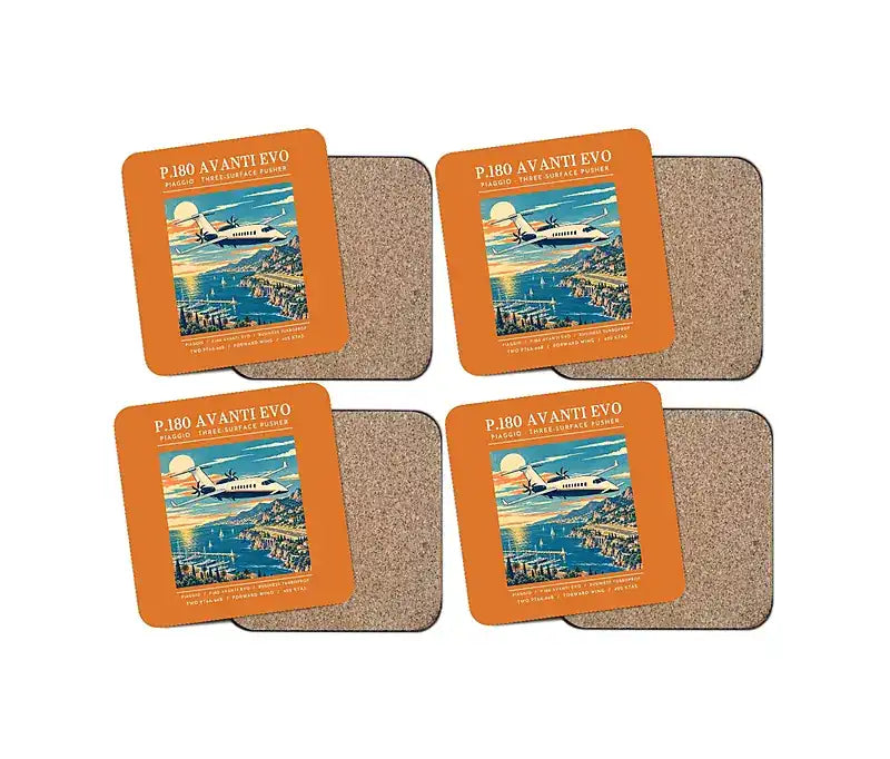 Piaggio P.180 Avanti EVO - Poster - Coaster Set - Orange