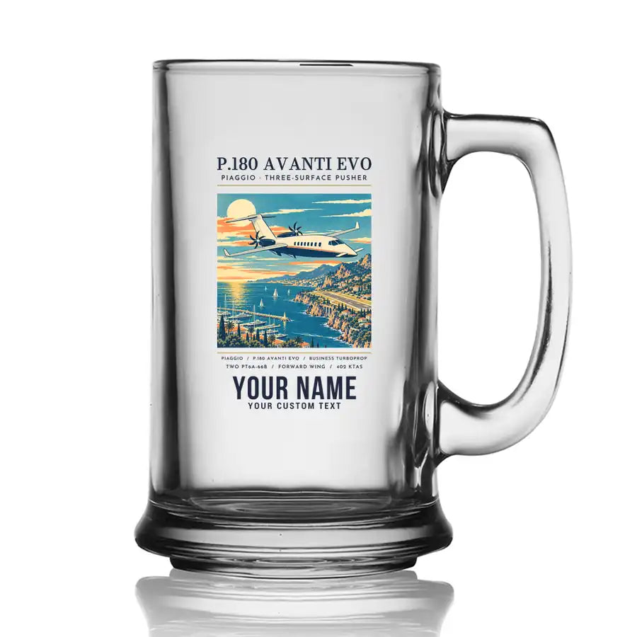 Piaggio P.180 Avanti EVO - Poster + Name - Beer Glass with Holder