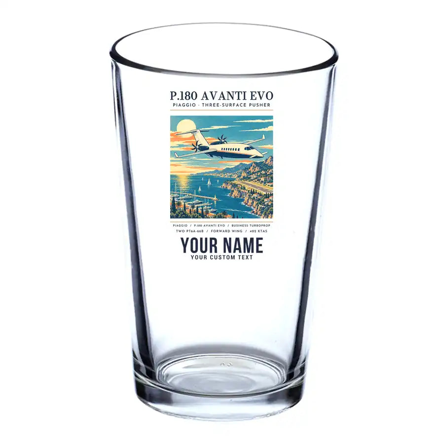 Piaggio P.180 Avanti EVO - Poster + Name - Beer & Water Glass