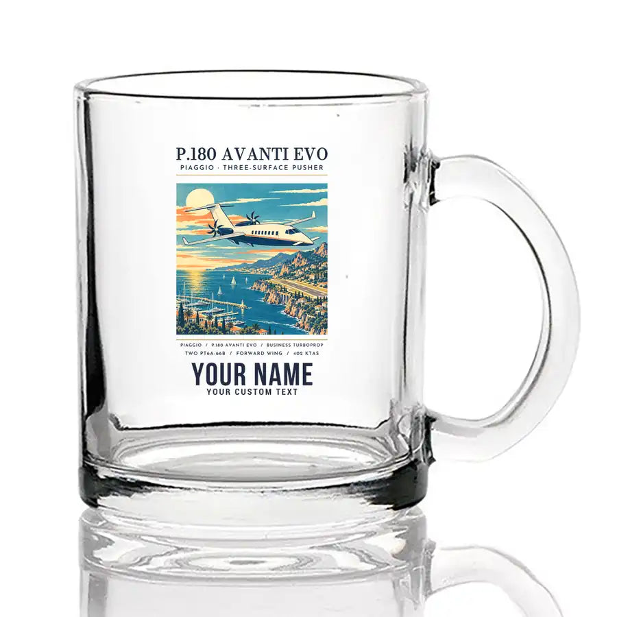 Piaggio P.180 Avanti EVO - Poster + Name - Coffee & Tea Glass