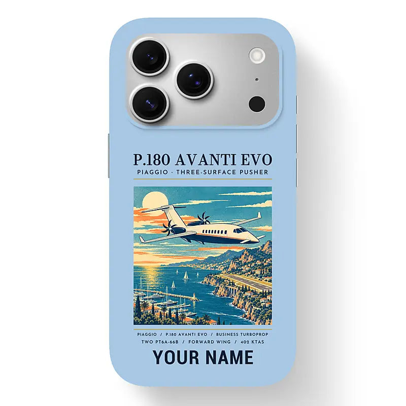 Piaggio P.180 Avanti EVO - Poster + Name - MagSafe iPhone 17 Pro - Light Blue