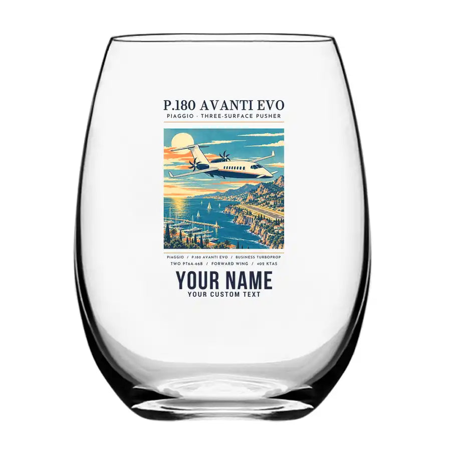 Piaggio P.180 Avanti EVO - Poster + Name - Water & Drink Glass